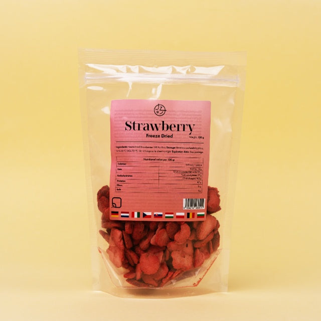 Set van 4 gevriesdroogde vruchten β aardbeien, frambozen, bananen, mango πππ₯