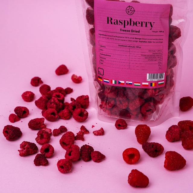 Set van 4 gevriesdroogde vruchten β aardbeien, frambozen, bananen, mango πππ₯