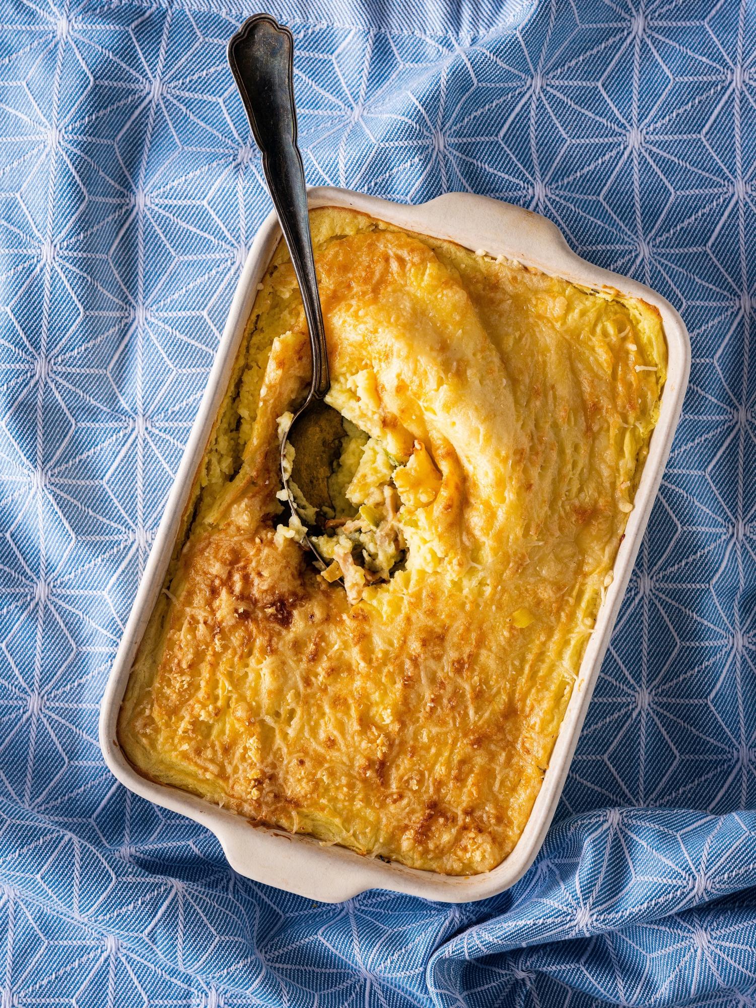 Aardappelkoek met ham en prei