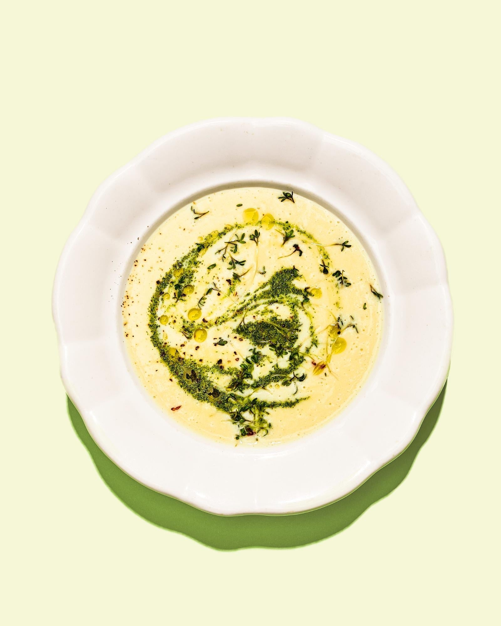 Aardappelcrème met waterkerspesto