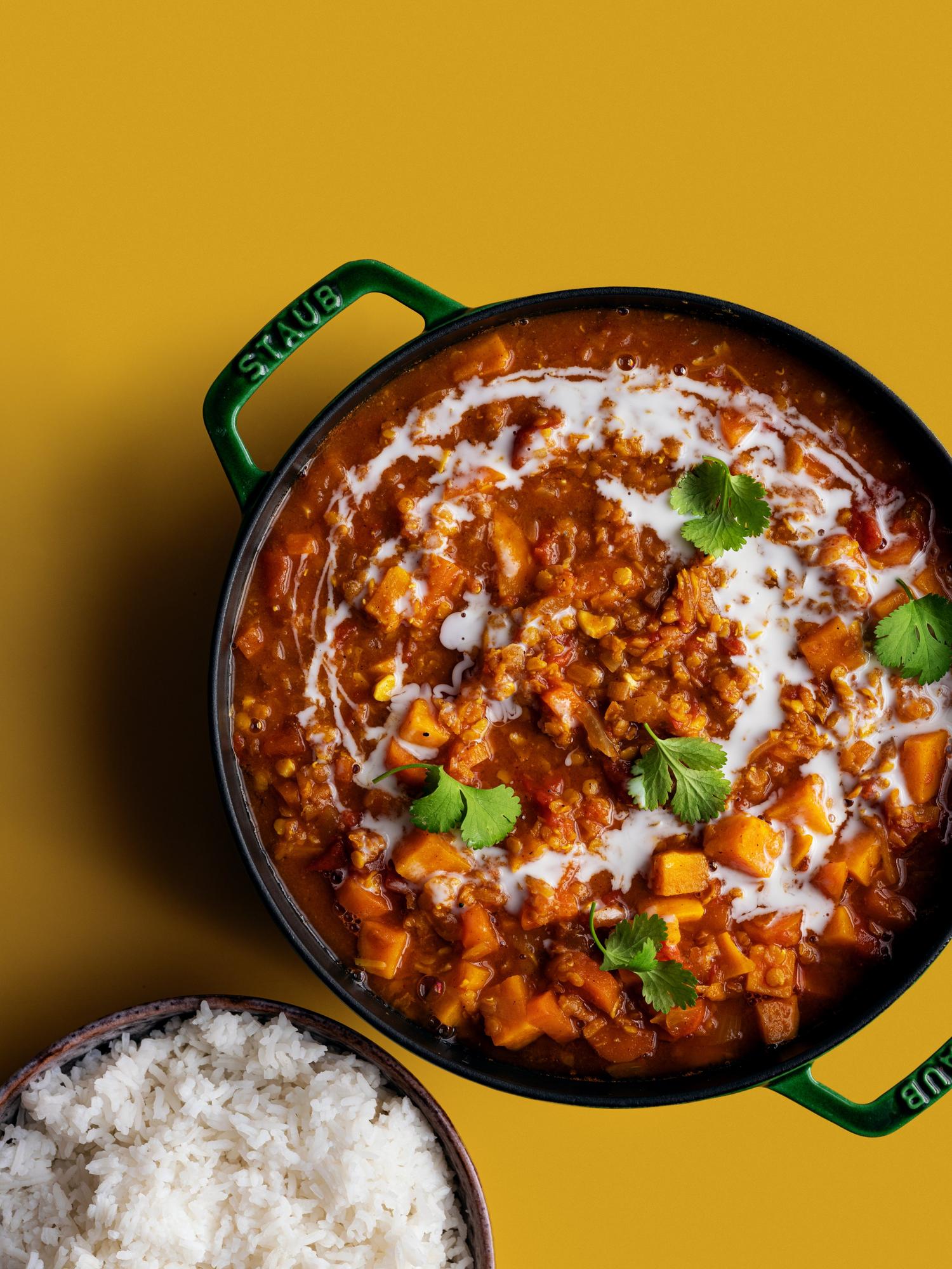 Linzen tikka masala met rijst