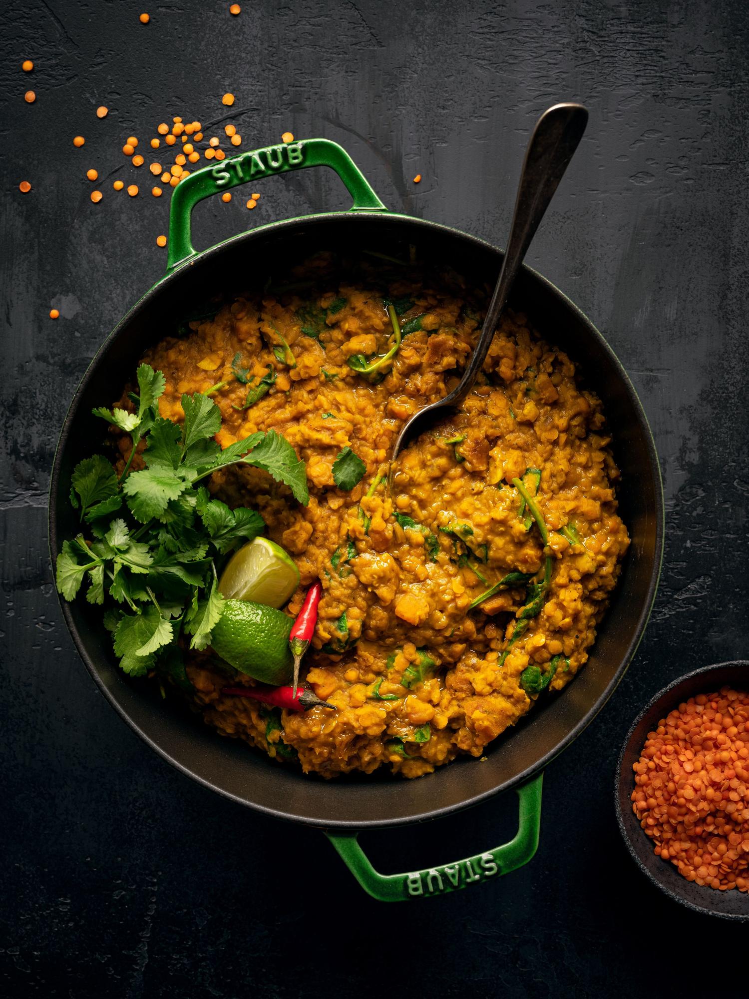 Linzencurry uit de oven