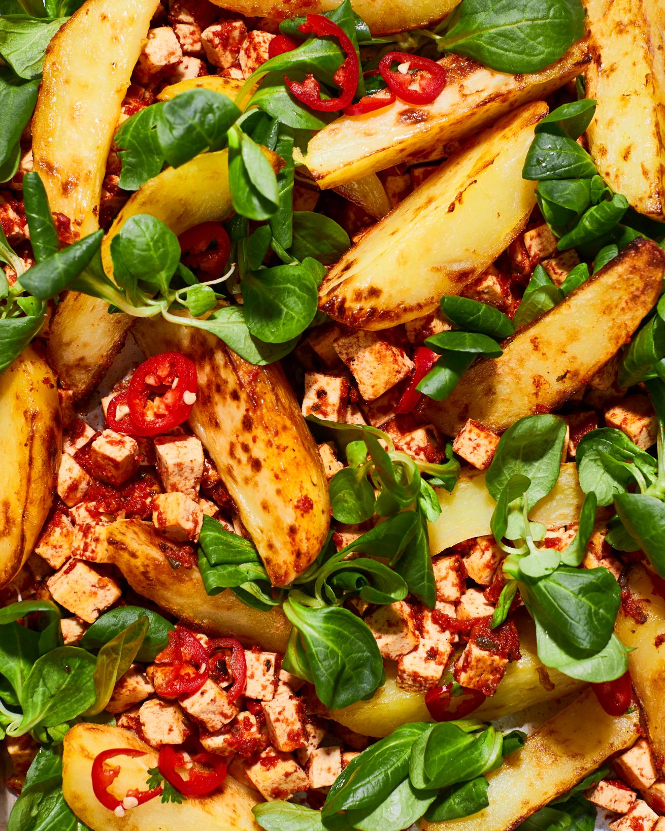 Hash met tofu en tomaten