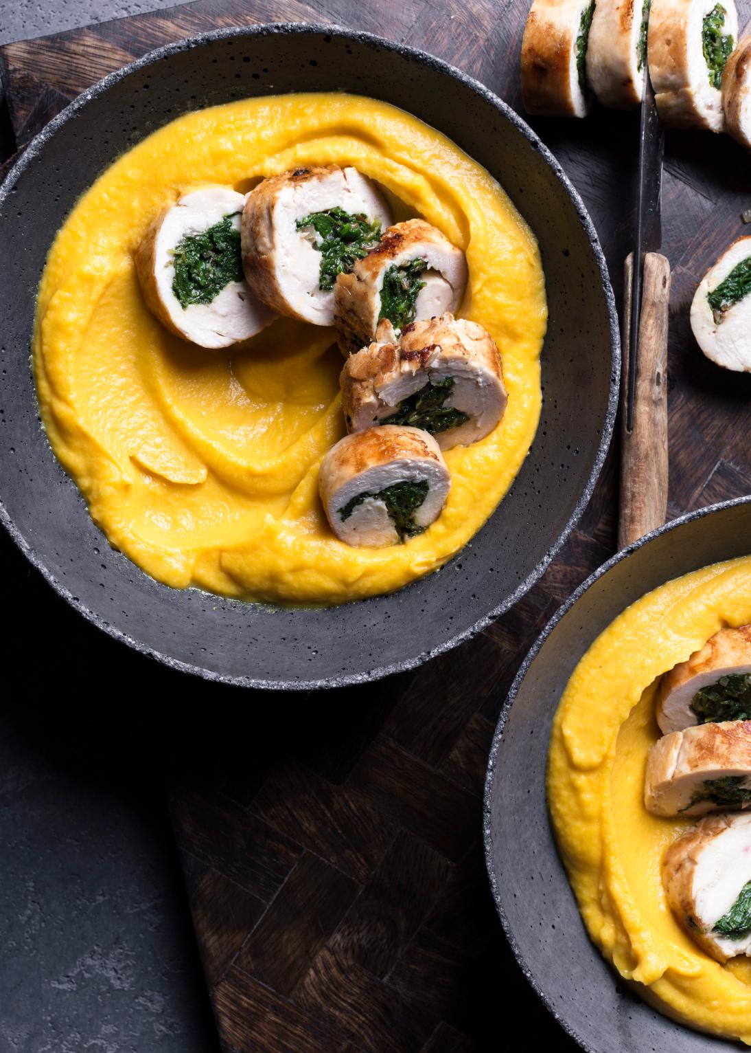 Kiprolletjes met pompoenenpuree