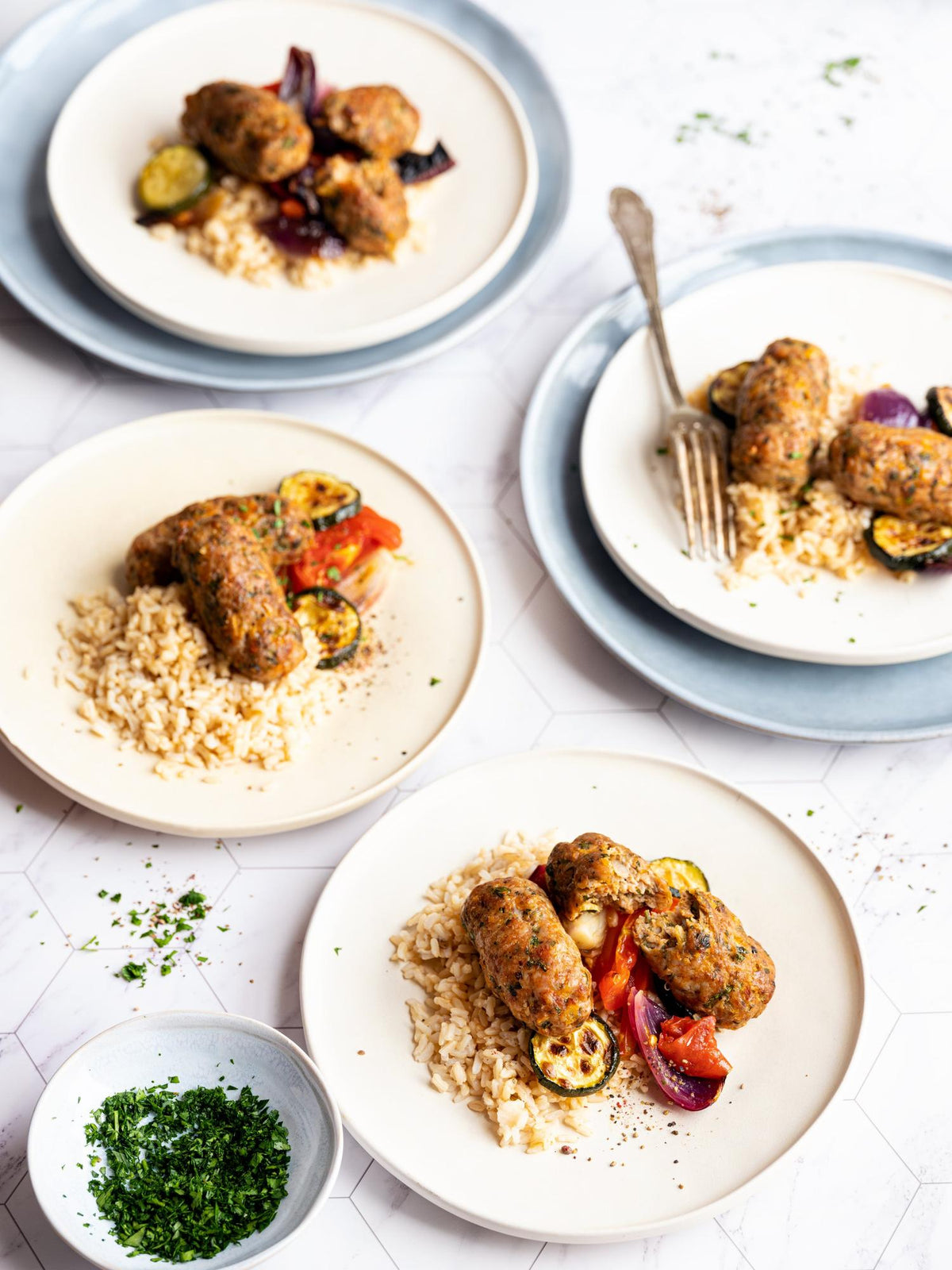 Kalkoen kofta met geroosterde groenten
