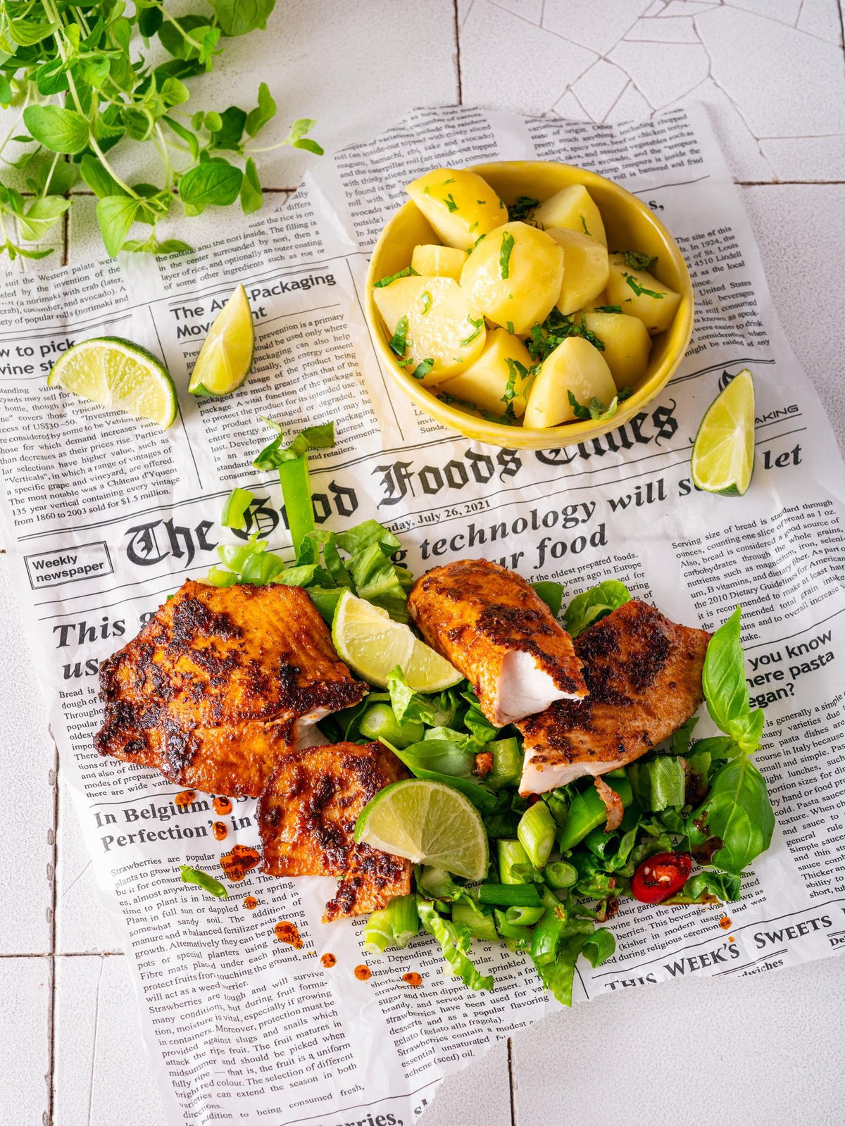 Mexicaanse gekruide tilapia met gestoomde aardappelen