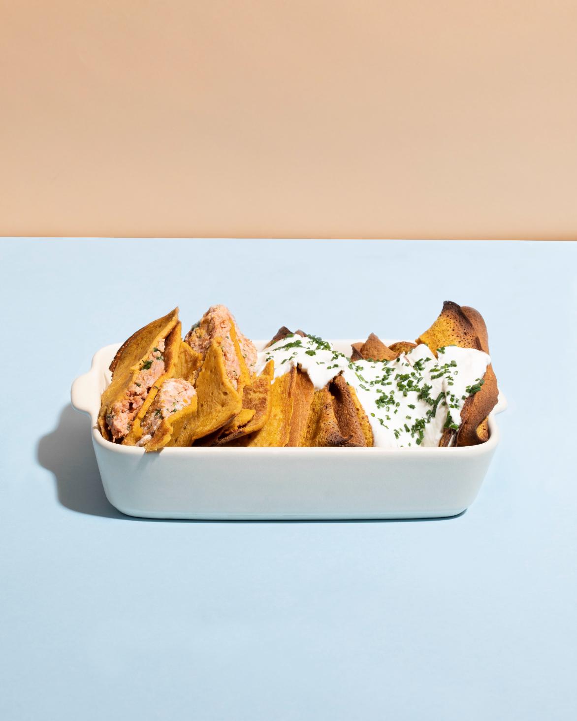 Pannenkoeken met gehakt kalkoensvlees