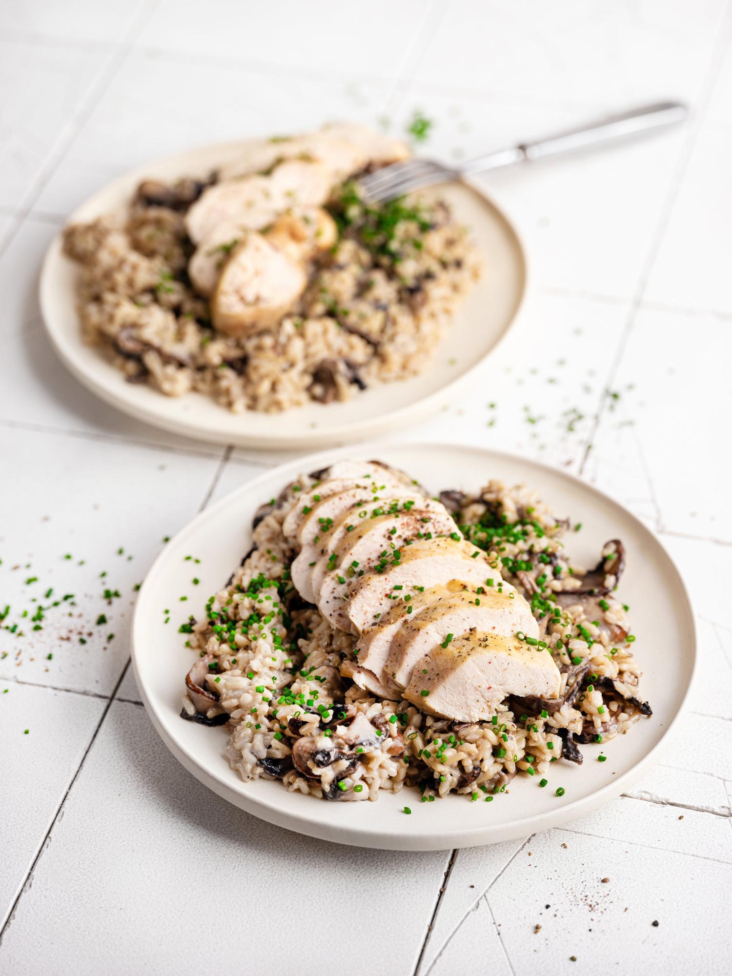 Risotto met paddenstoelen en kip