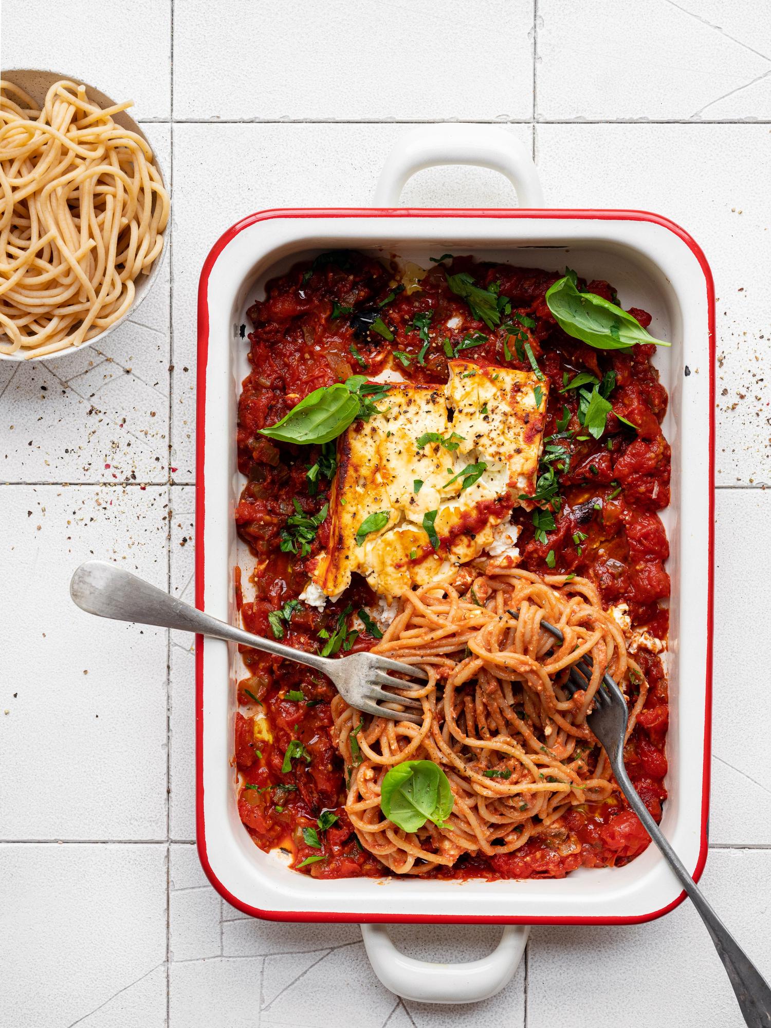 Spaghetti met fetasaus