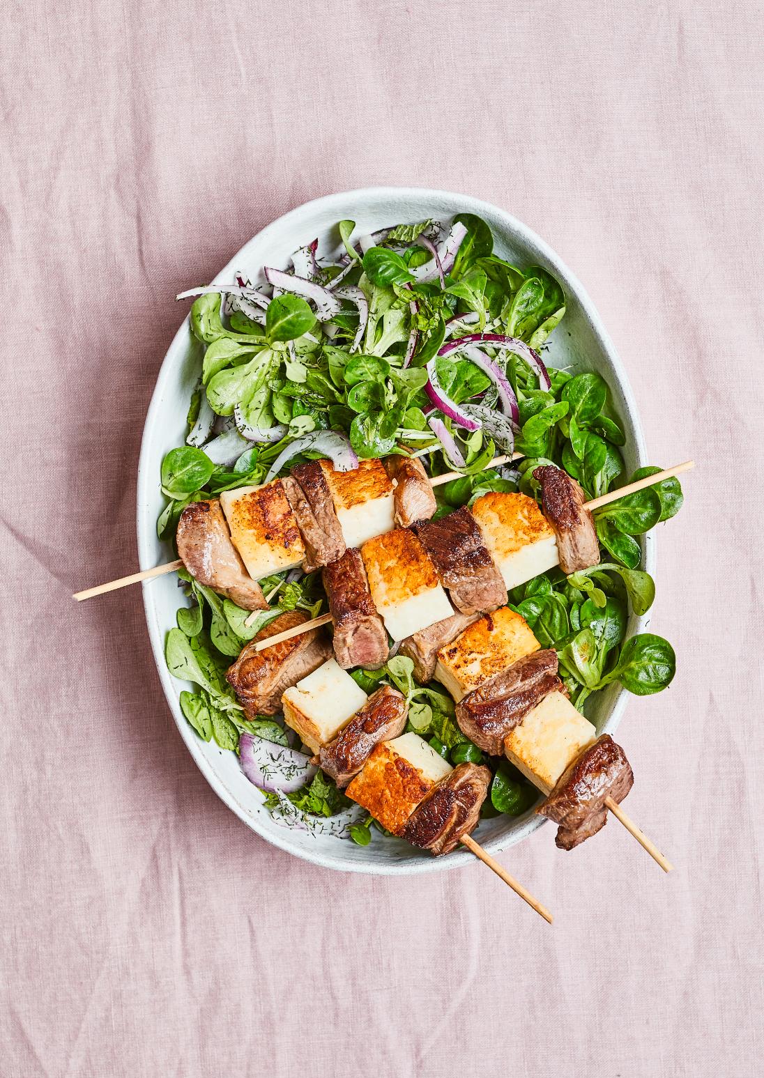 Spiesjes met lamsvlees en halloumi
