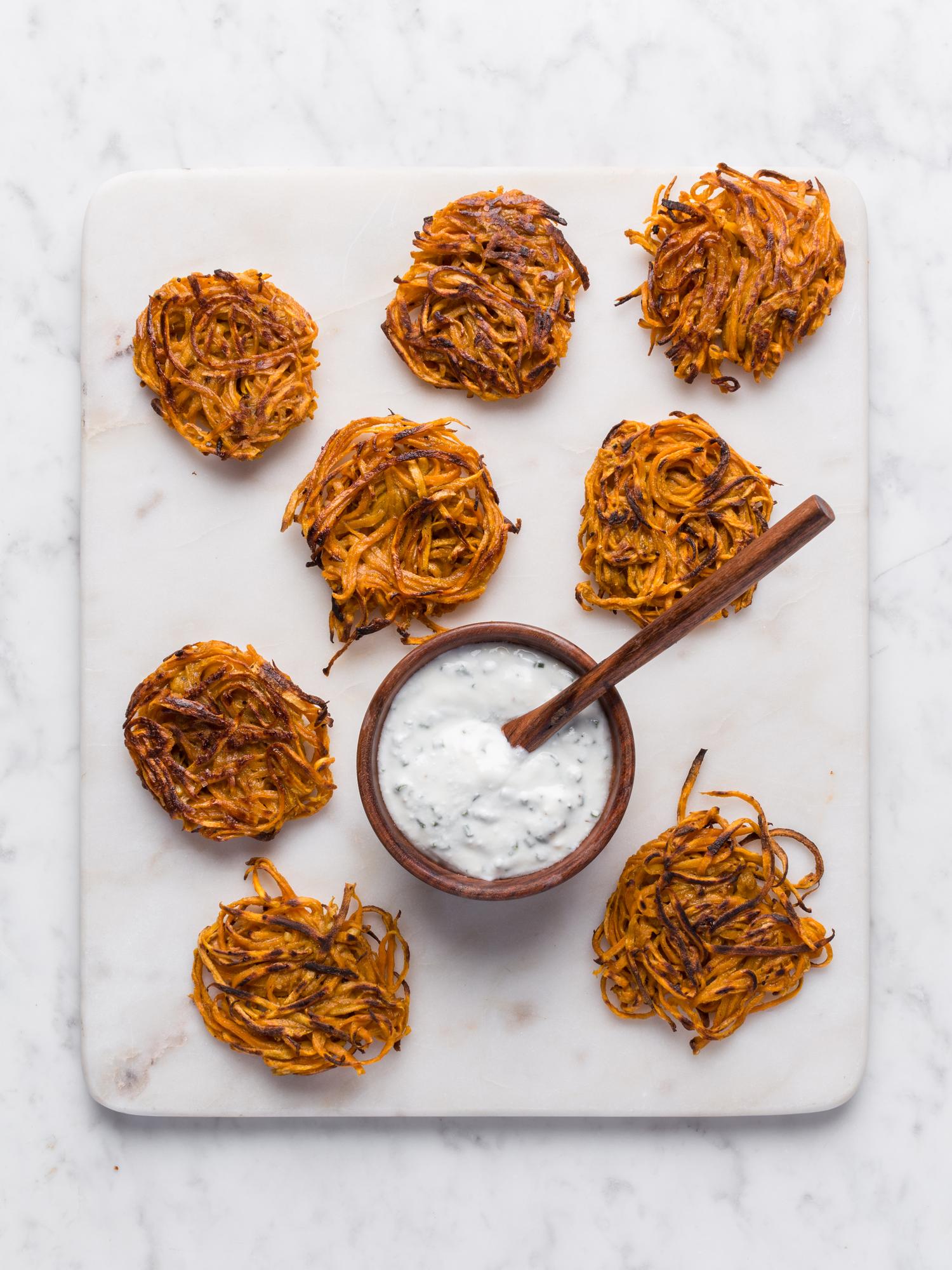 Zoete aardappel rösti met dip