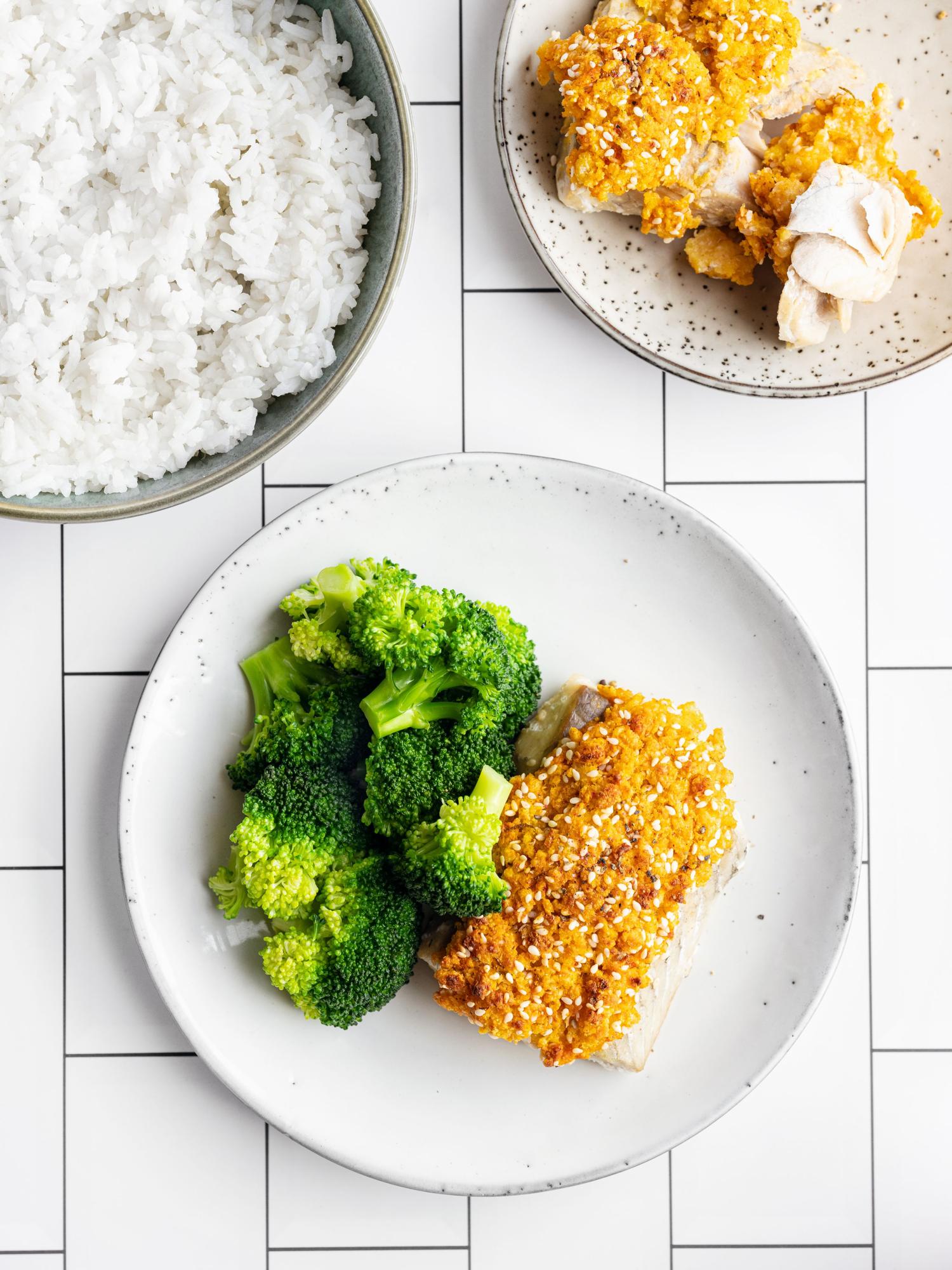 Kabeljauw met parmezaan-sesamkorst