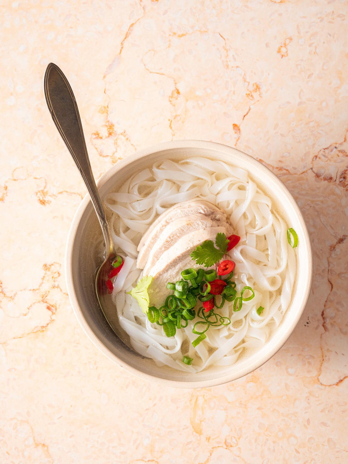 Vietnamse kippensoep met rijstnoodles