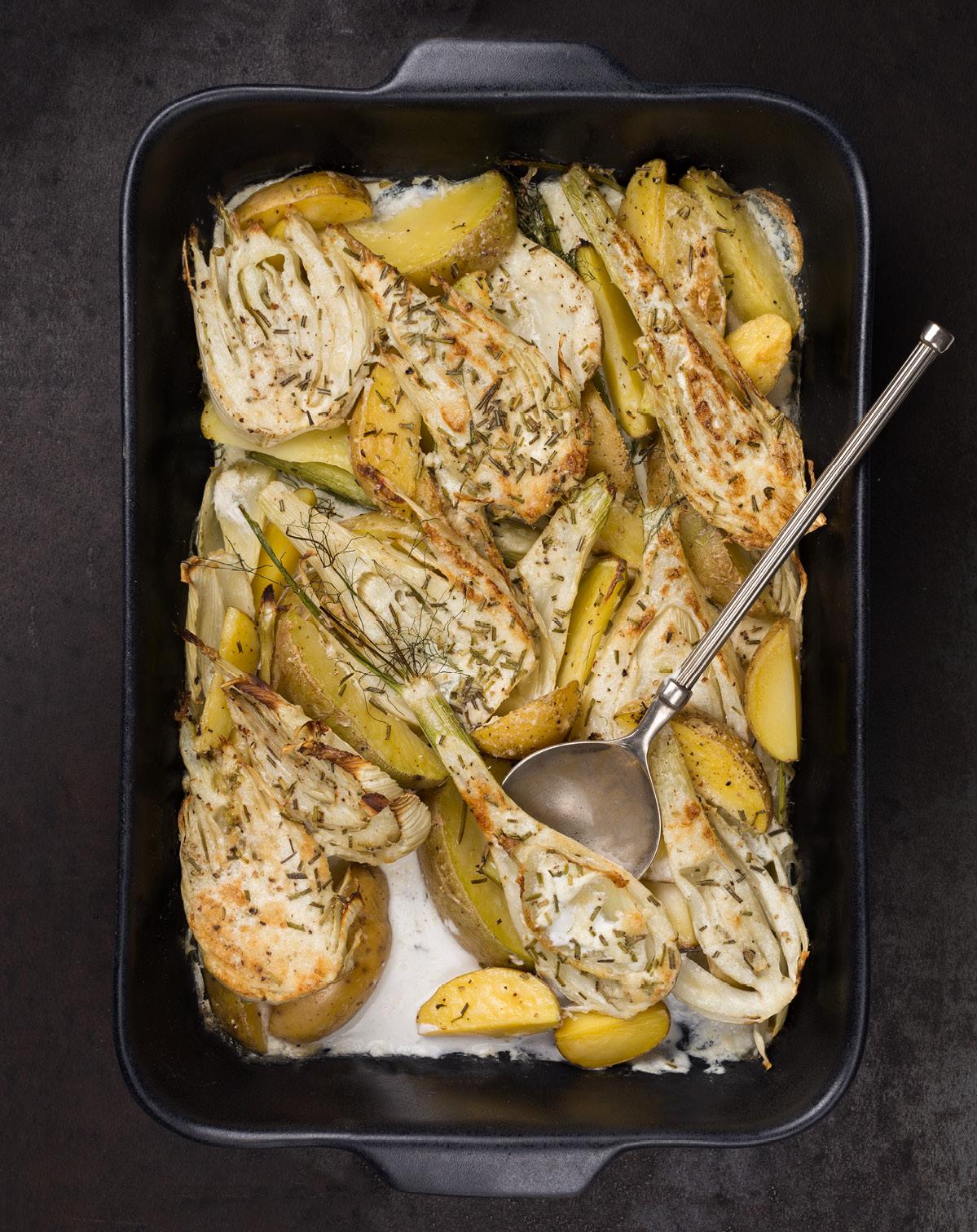 Gegratineerde aardappelen met venkel