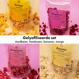 Set van 4 gevriesdroogde vruchten – aardbeien, frambozen, bananen, mango 🍓🍌🥭