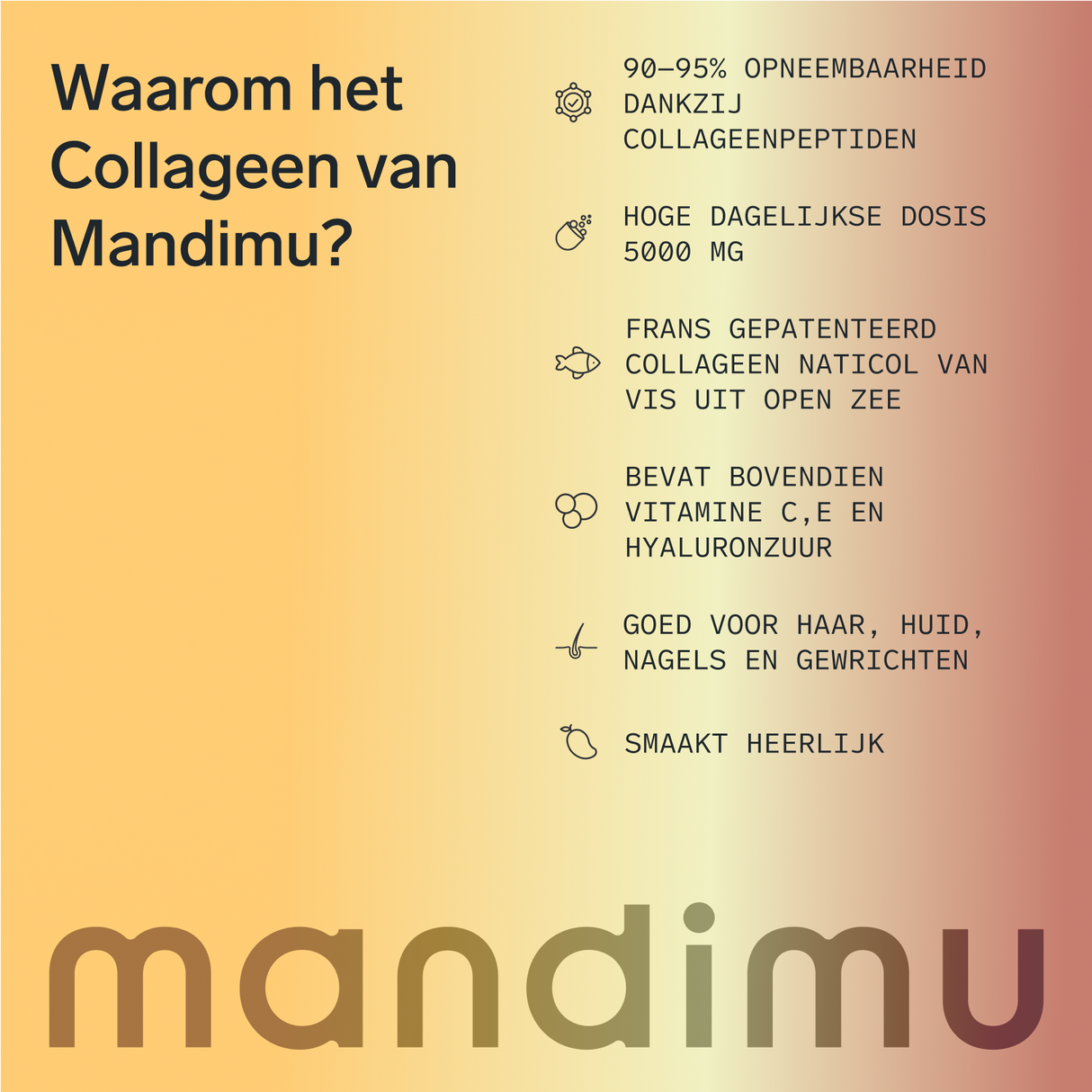 Gehydrolyseerd viscollageen met hyaluronzuur en vitamine C en E (mangosmaak)