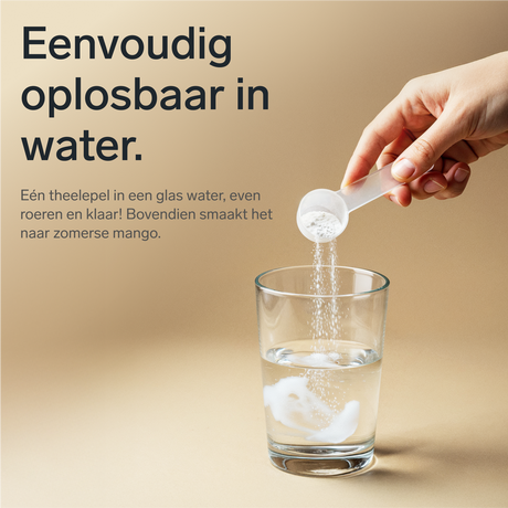 Gehydrolyseerd viscollageen met hyaluronzuur en vitamine C en E (mangosmaak)
