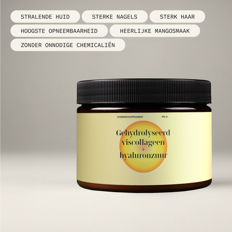 Gehydrolyseerd viscollageen met hyaluronzuur en vitamine C en E (mangosmaak)
